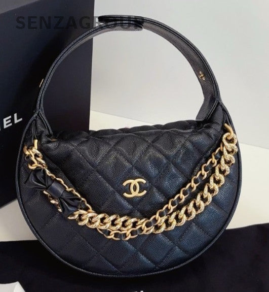 Chanel 24S Hobo Calfskin Top Handle Bag Black Gold Women Classic Fashion