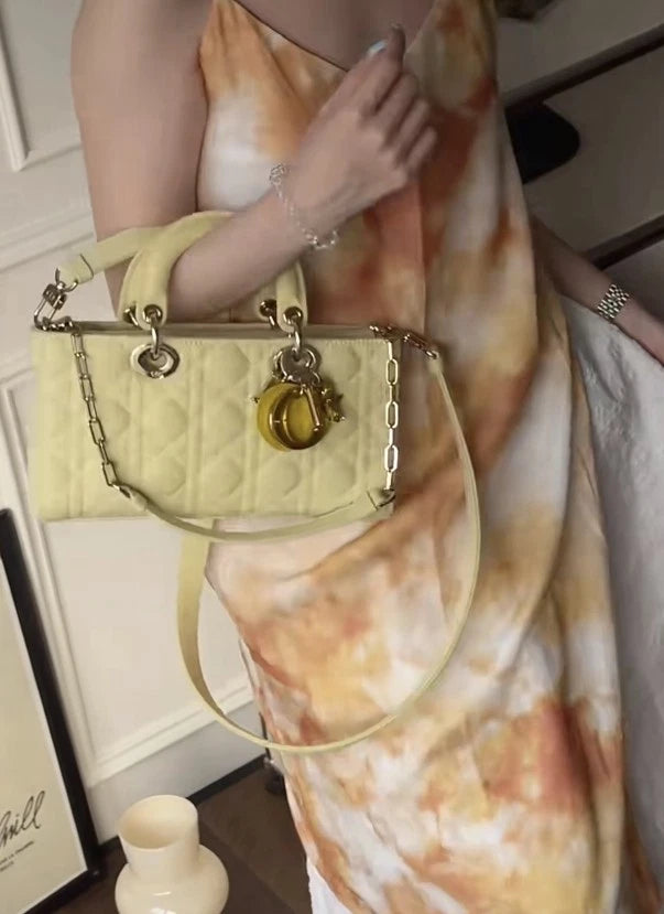 Dior D-Joy Medium Yellow Denim Shoulder Bag For Women