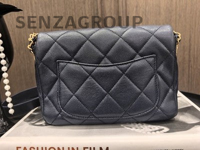 Chanel Quilted Calfskin Blue Gold Chain Shoulder Bag Classic Women