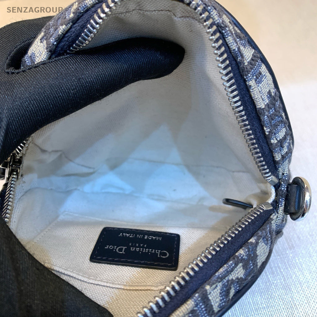 Christian Dior Oblique Round Bag Crossbody Blue Silver Used Women Classic