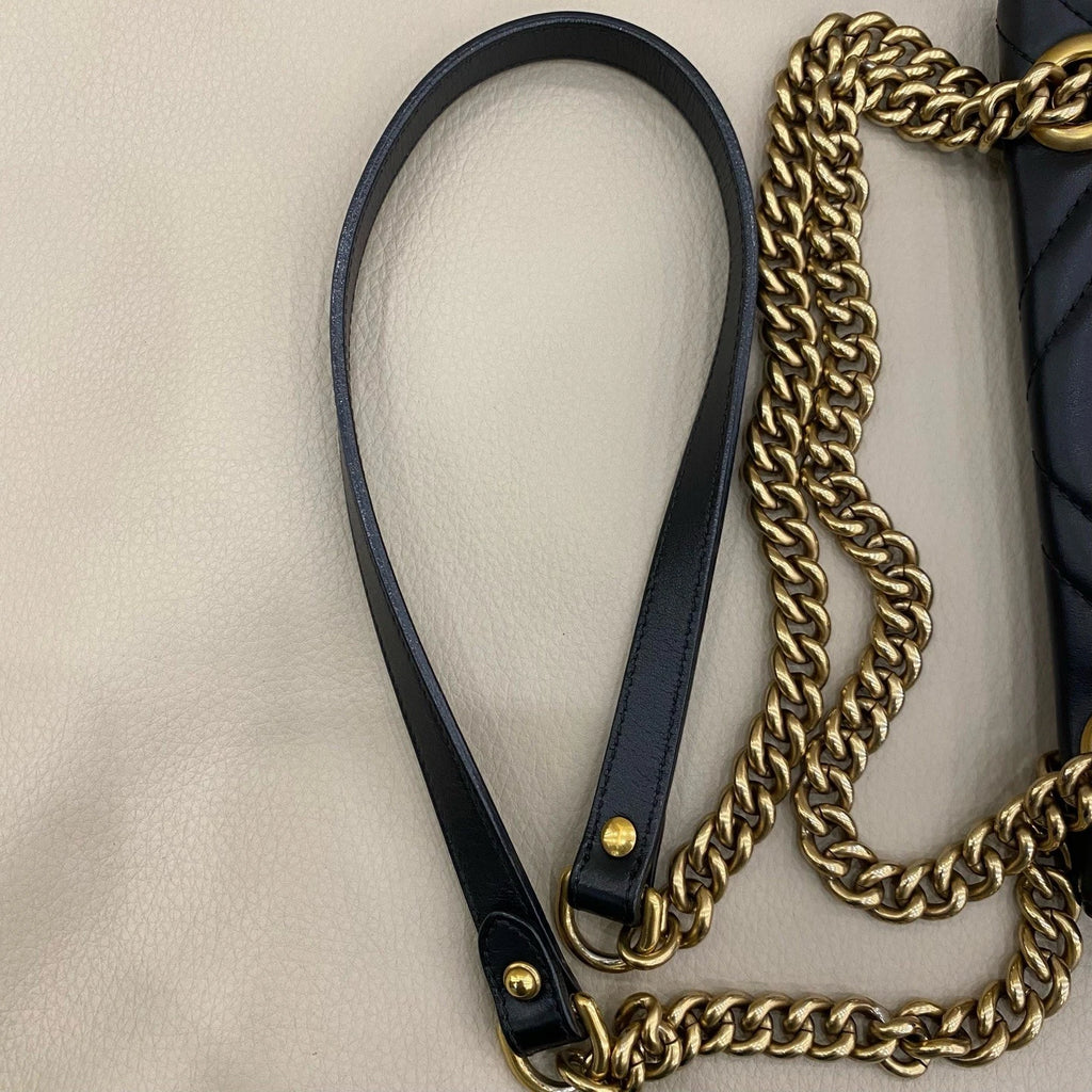 GUCCI Marmont22 Calfskin Small Shoulder Bag For Women Black Gold