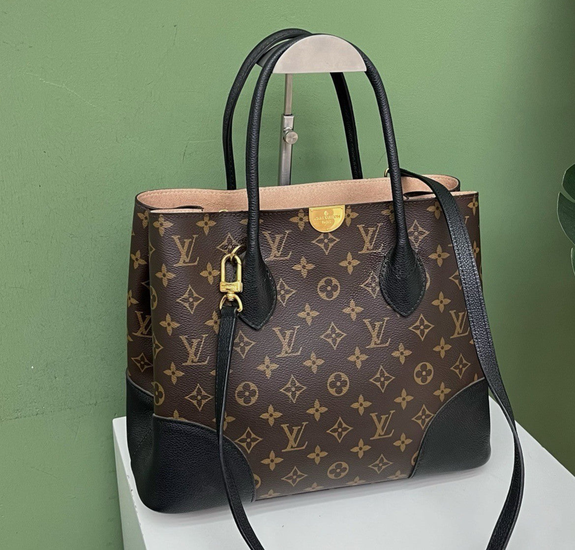 Louis Vuitton Flandrin Tote Monogram Top Handle Shoulder Bag Brown Gold Women