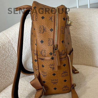 MCM Visetos Coated Canvas Backpack Brown Gold Unisex Classic