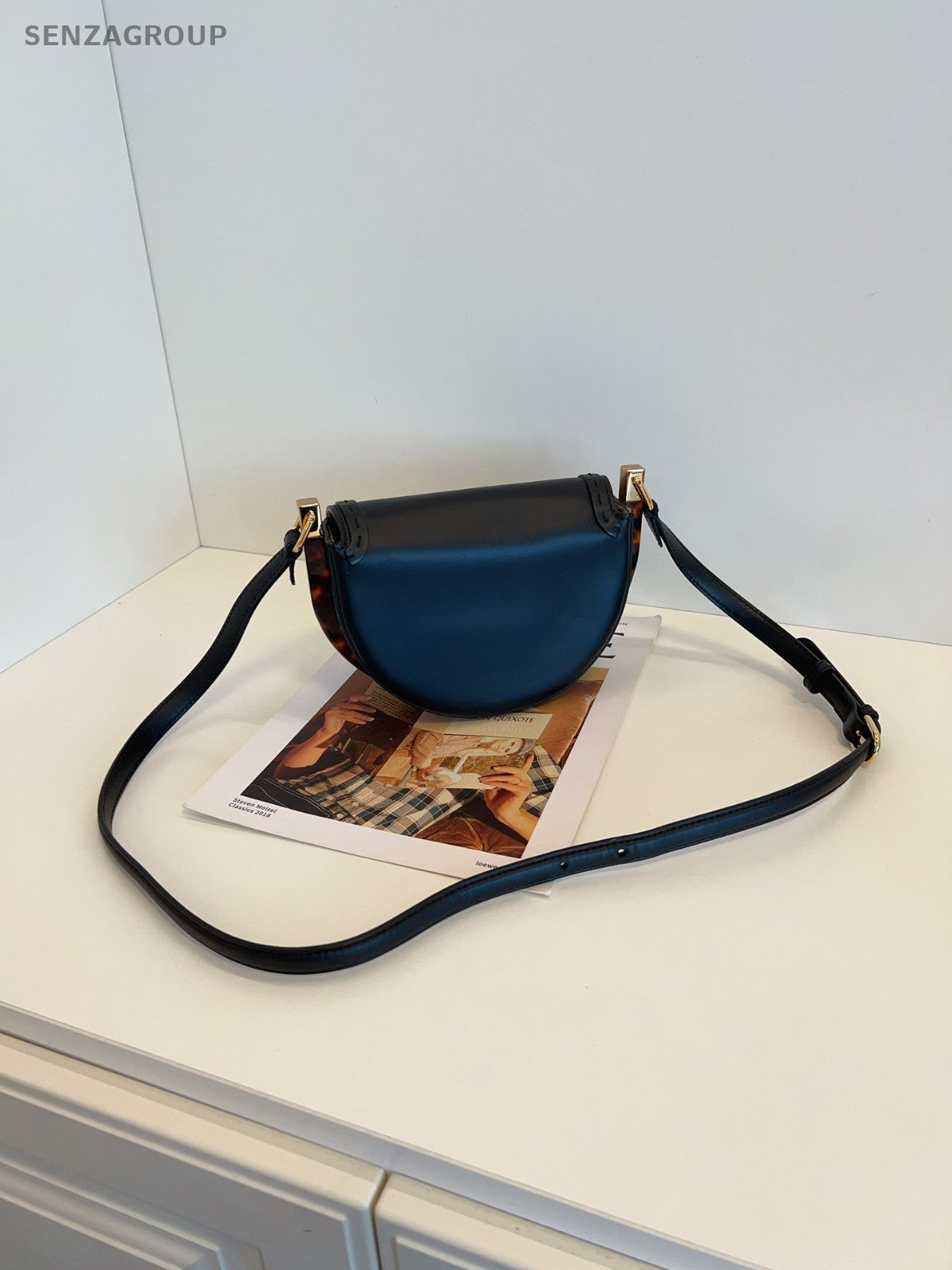 FENDI Moonligth Leather Black gold Saddle bag Shoulder bag Crossbody