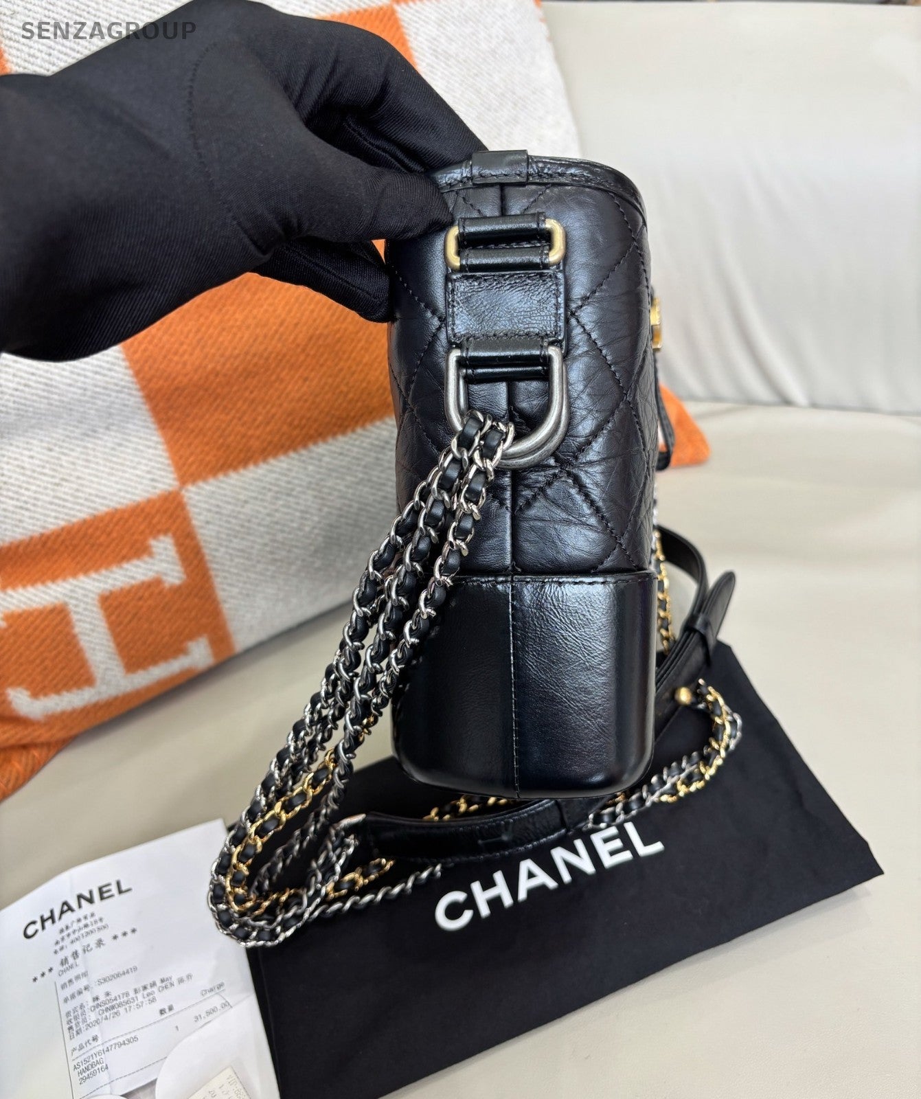 CHANEL Gabrielle MM Diamond Pattern Chain Shoulder bag Crossbody Black Gold