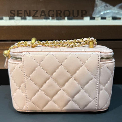 Chanel Pink Gold Double Pearl Long Box Chain Shoulder Crossbody Bag
