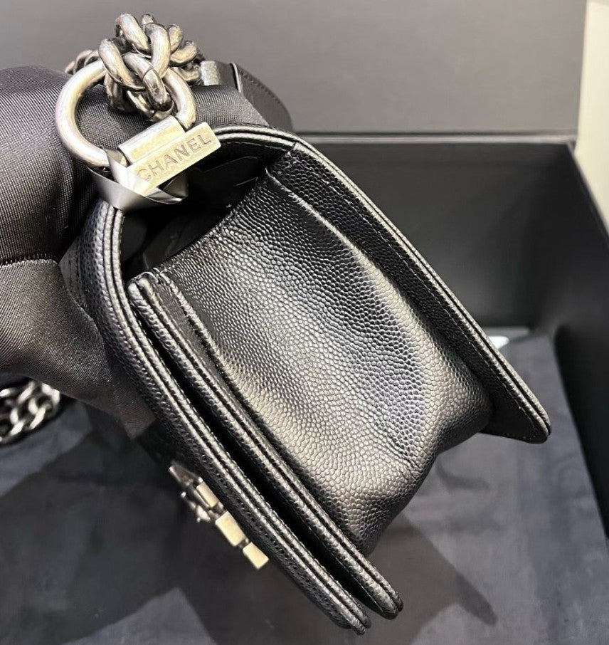 Chanel Leboy PM Chain Shoulder Bag Crossbody Black Silver Diamond Classic Women