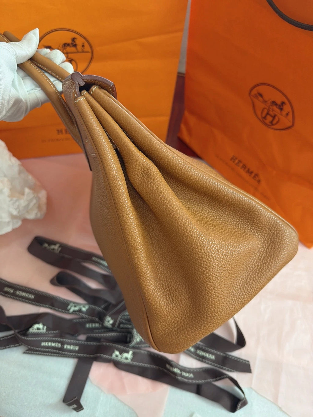 Hermes Birkin35 Top Handle Bag Brown Silver Used Women Classic
