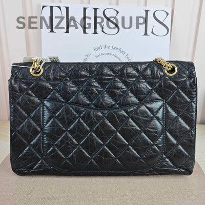 Chanel 2.55 Jumbo Black Gold Quilted Chain Shoulder Bag Classic Women