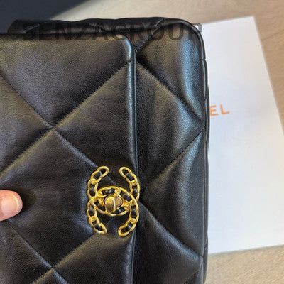 Chanel 19 Bag Black Gold Small Quilted Chain Shoulder Crossbody Bag