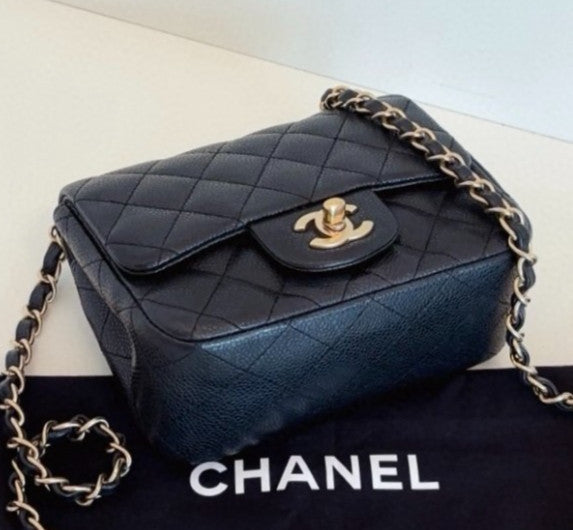 Chanel Classic Flap Chain 2Way Shoulder Bag Crossbody Black Gold Women Diamond