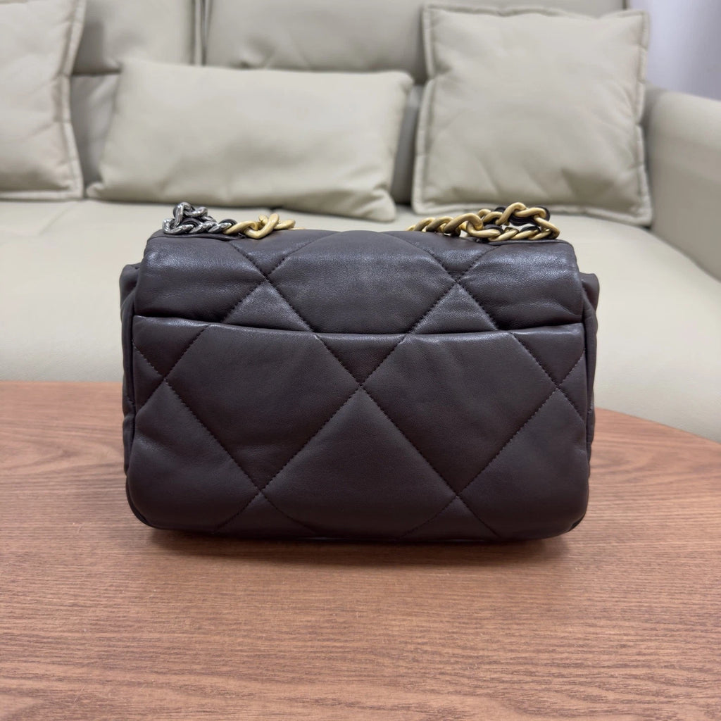 Chanel 19 Bag Small Flap Crossbody Shoulder Bag Dark Brown Lambskin