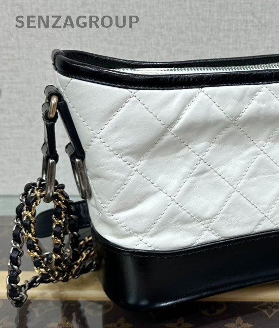 CHANEL LEBOY PM Diamond Pattern Chain Shoulder Bag White Black Women Classic
