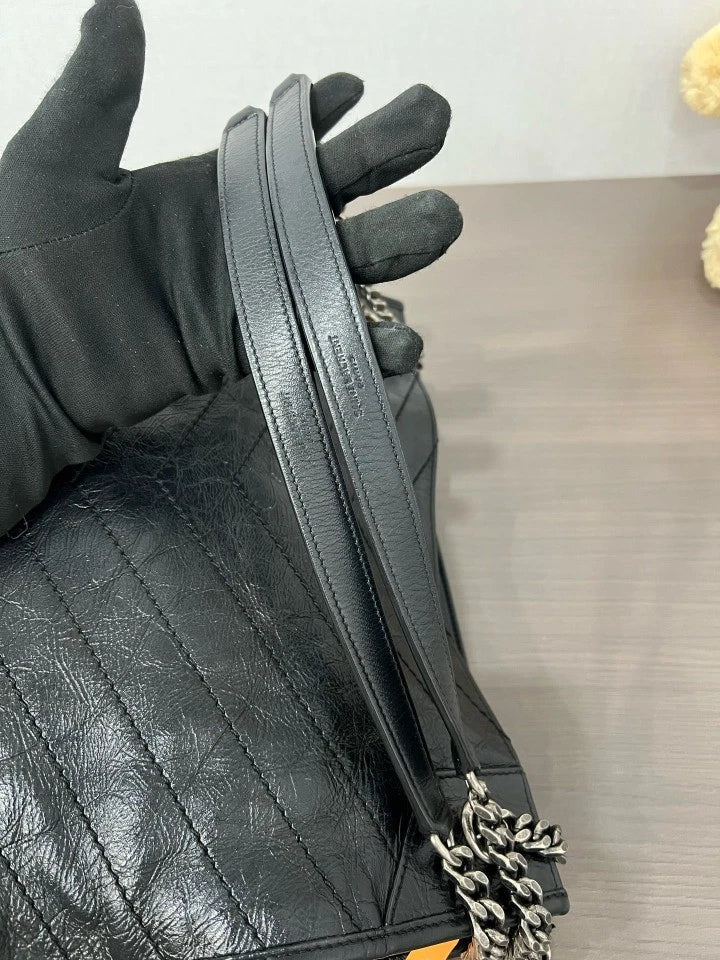 YSL Black Silver Leather Shopping Tote Bag For Women