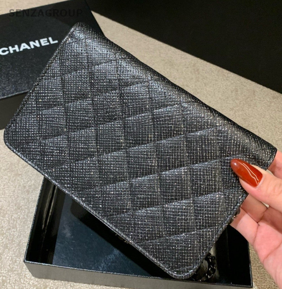 Chanel Diamond WOC Chain Calfskin Crossbody Black Silver Women Classic Fashion