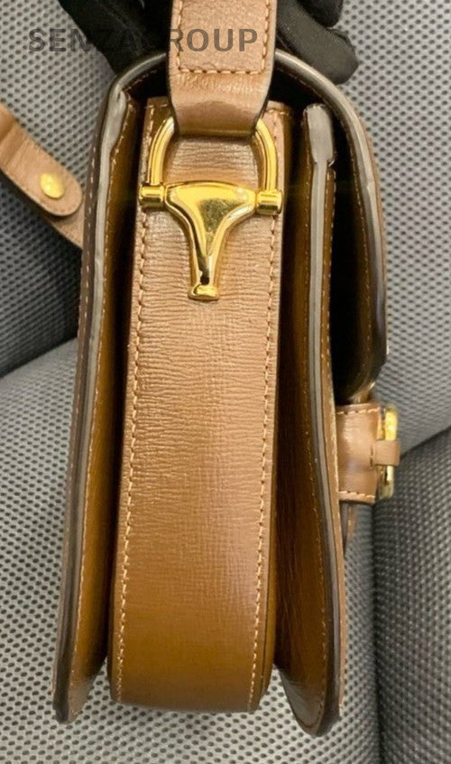 Gucci Horsebit MM Shoulder Bag Brown Gold Used Women Classic Designer