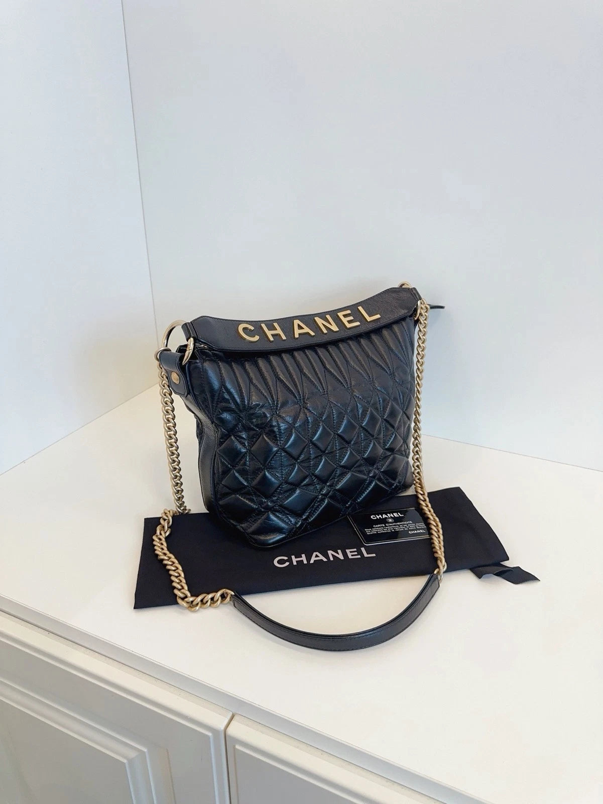 Chanel Oil Wax Leather Shoulder Bag Crossbody Bag Black Women Classic