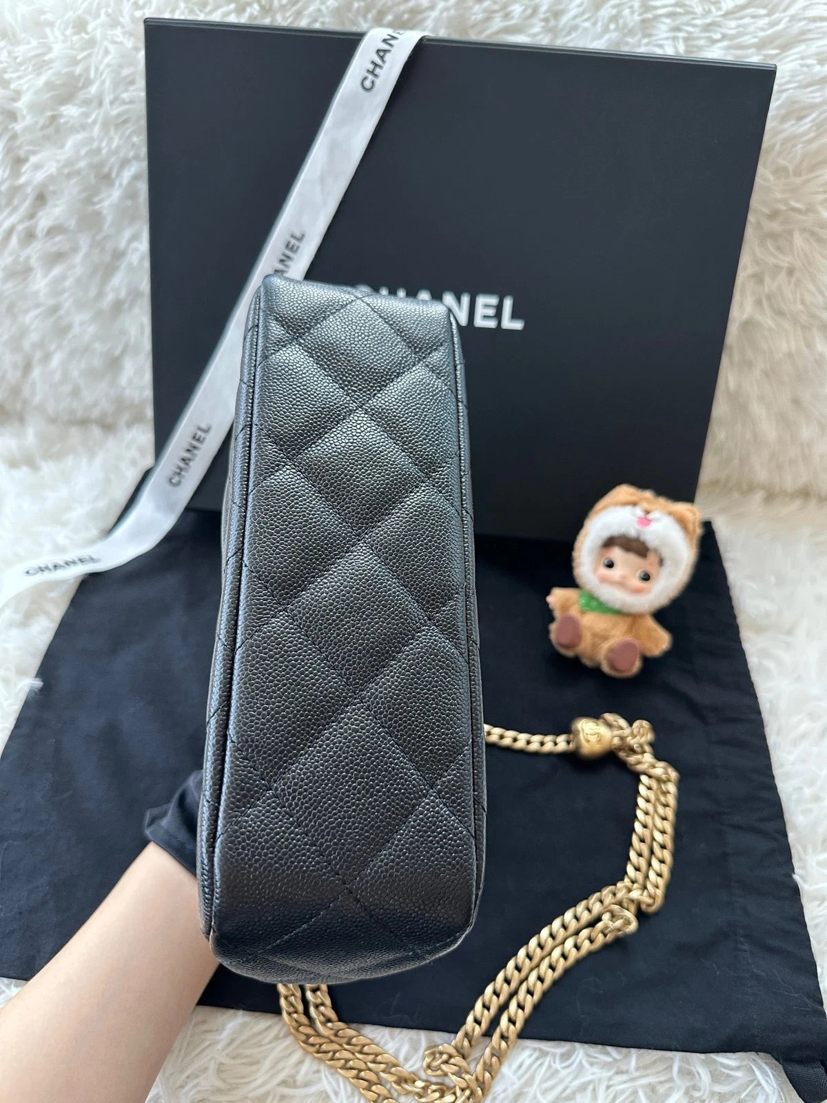 CHANEL Heart Adjustable Buckle Square Crossbody Grained Leather For Women
