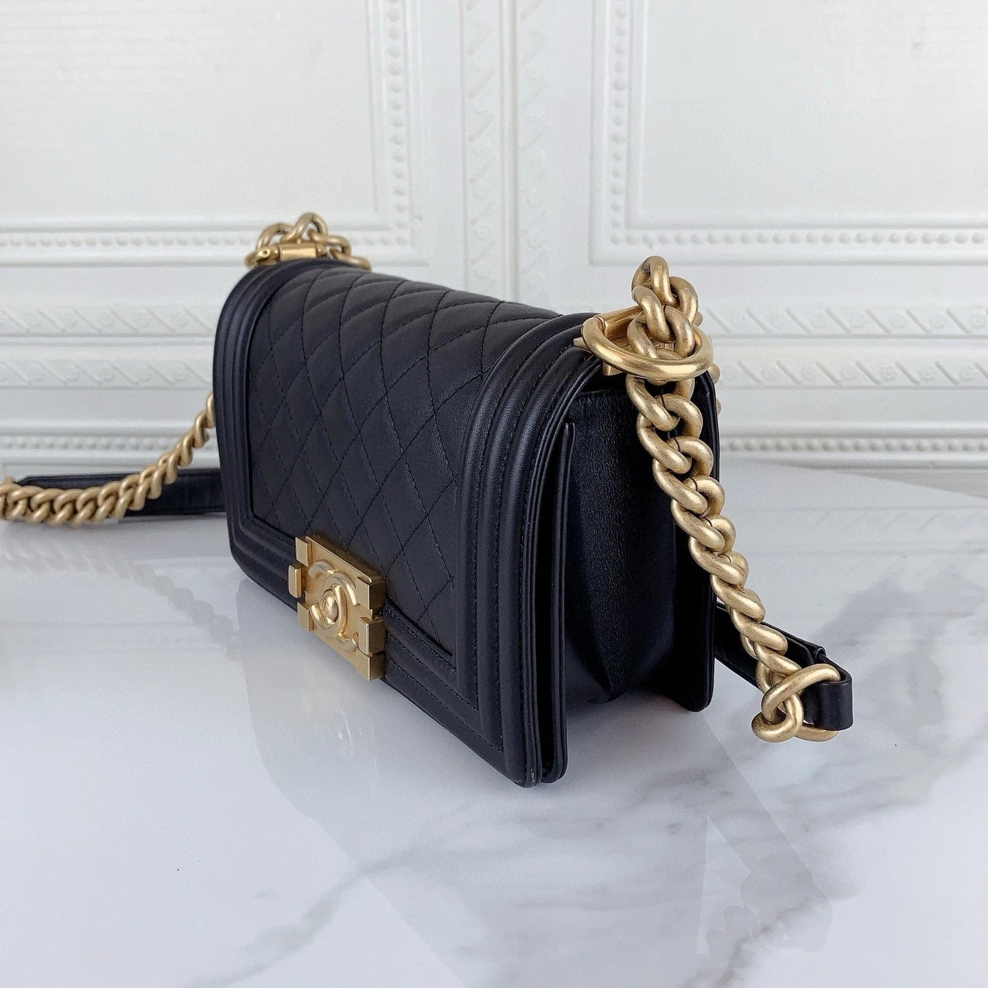 CHANEL Black Gold Leboy Small Shoulder Bag for Women