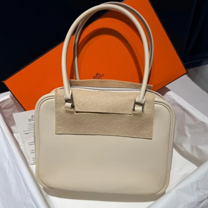 Hermes Plume 20 Mini Top Handle Shoulder Bag White Silver Women Classic D
