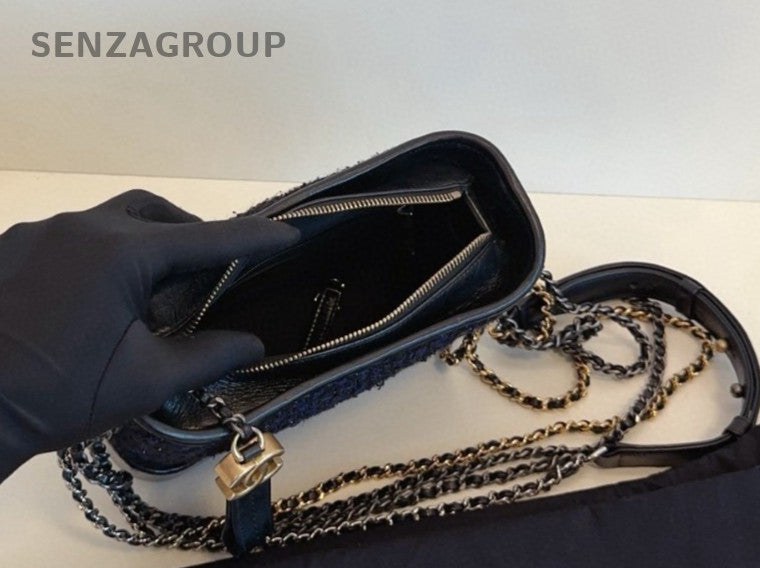 CHANEL Gabrielle PM Tweed Hobo Bag Shoulder Crossbody Bag Women Black
