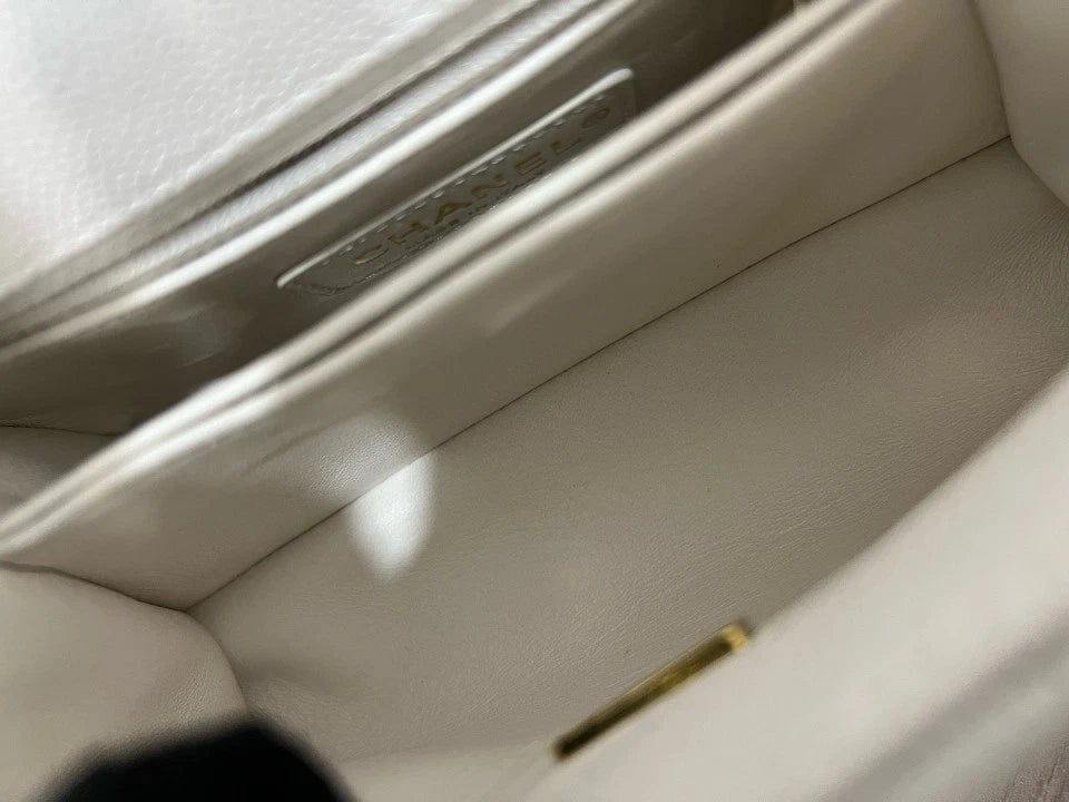 CHANEL White Leather Mini Coco Handle Bag For Women