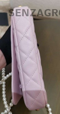 Chanel Quilted Pearl Chain Shoulder Bag Pink Gold Hardware