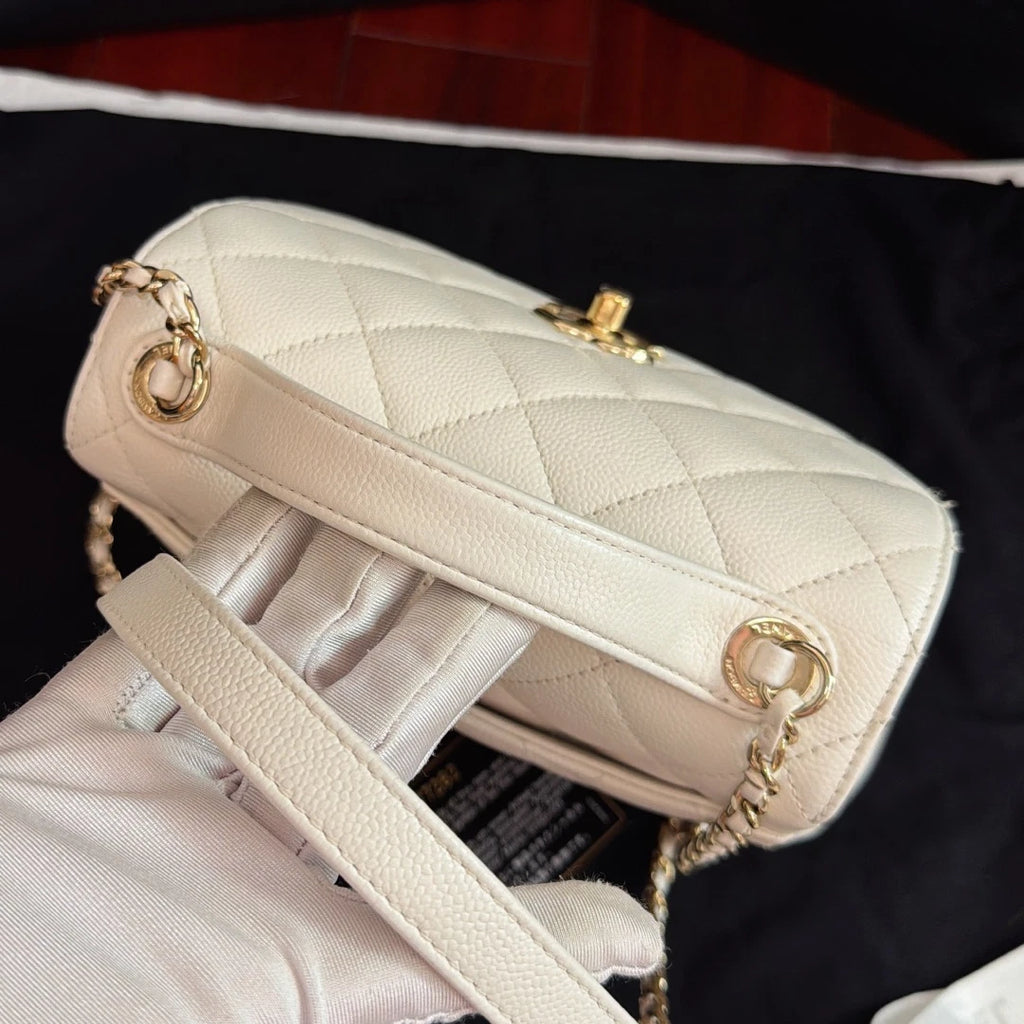 Excellent Chanel Affinity PM White Top Handle Bag Gold Chain Crossbody Diamond