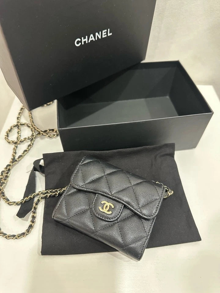 99 New CHANEL Black Gold Mini Crossbody Shoulder Bag For Women