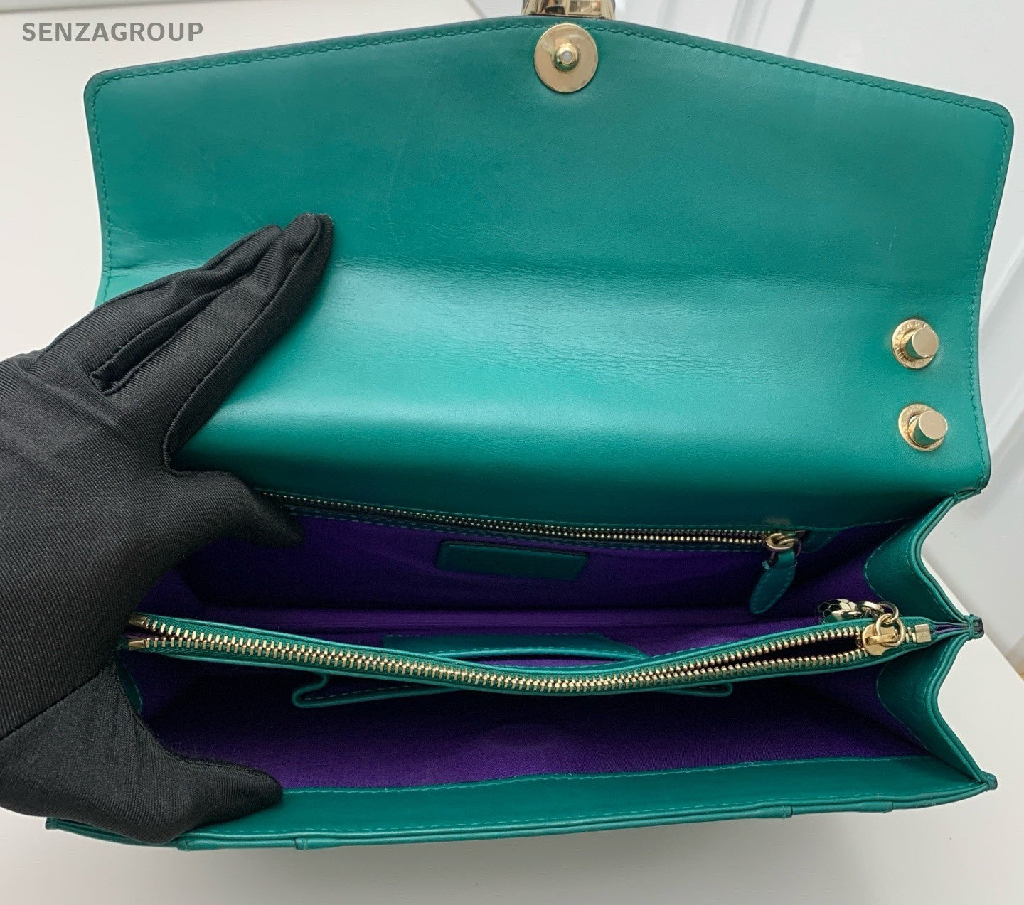 Bvlgari Serpenti MM Chain Shoulder Bag Crossbody Green Gold Women Classic