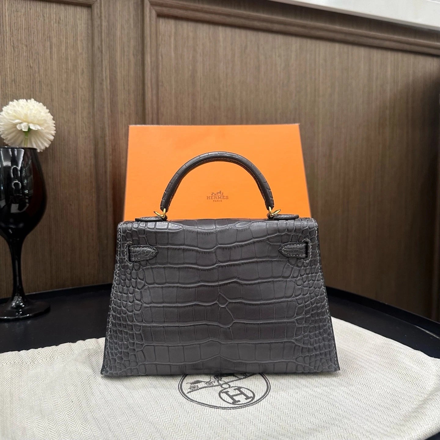 Hermes Mini Kelly 2 Women's Leather Top Handle Bag Grey