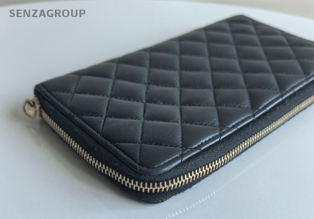 CHANEL CC Logo Long Wallet Diamond Pattern Black Silver