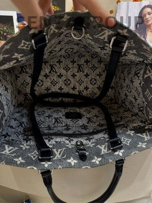 Louis Vuitton Onthego MM Denim Monogram Grey Tote Bag Women's Classic