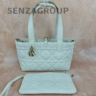 Dior Toujours Small Tote Bag White Gold Checkered Calfskin Classic Women