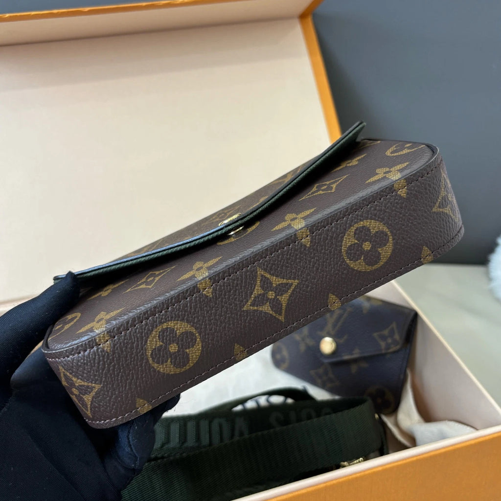 Louis Vuitton Pochette Felicie Strap Monogram Crossbody Brown Gold Women Classic