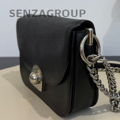 Prada Black Leather Chain Shoulder Bag Silver Hardware Classic Women