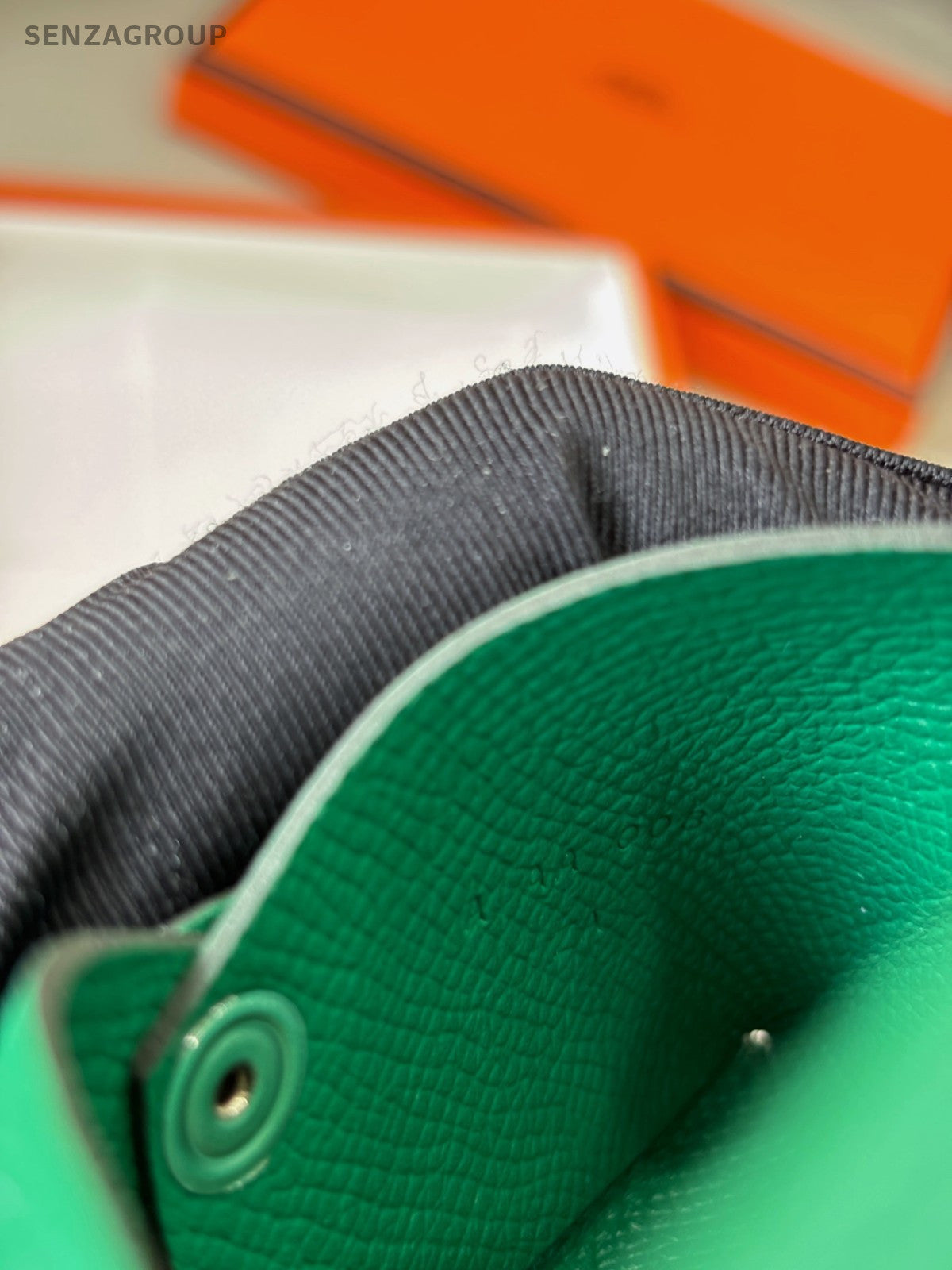 Hermes Calvi Card Case Green Epsom Leather Purse