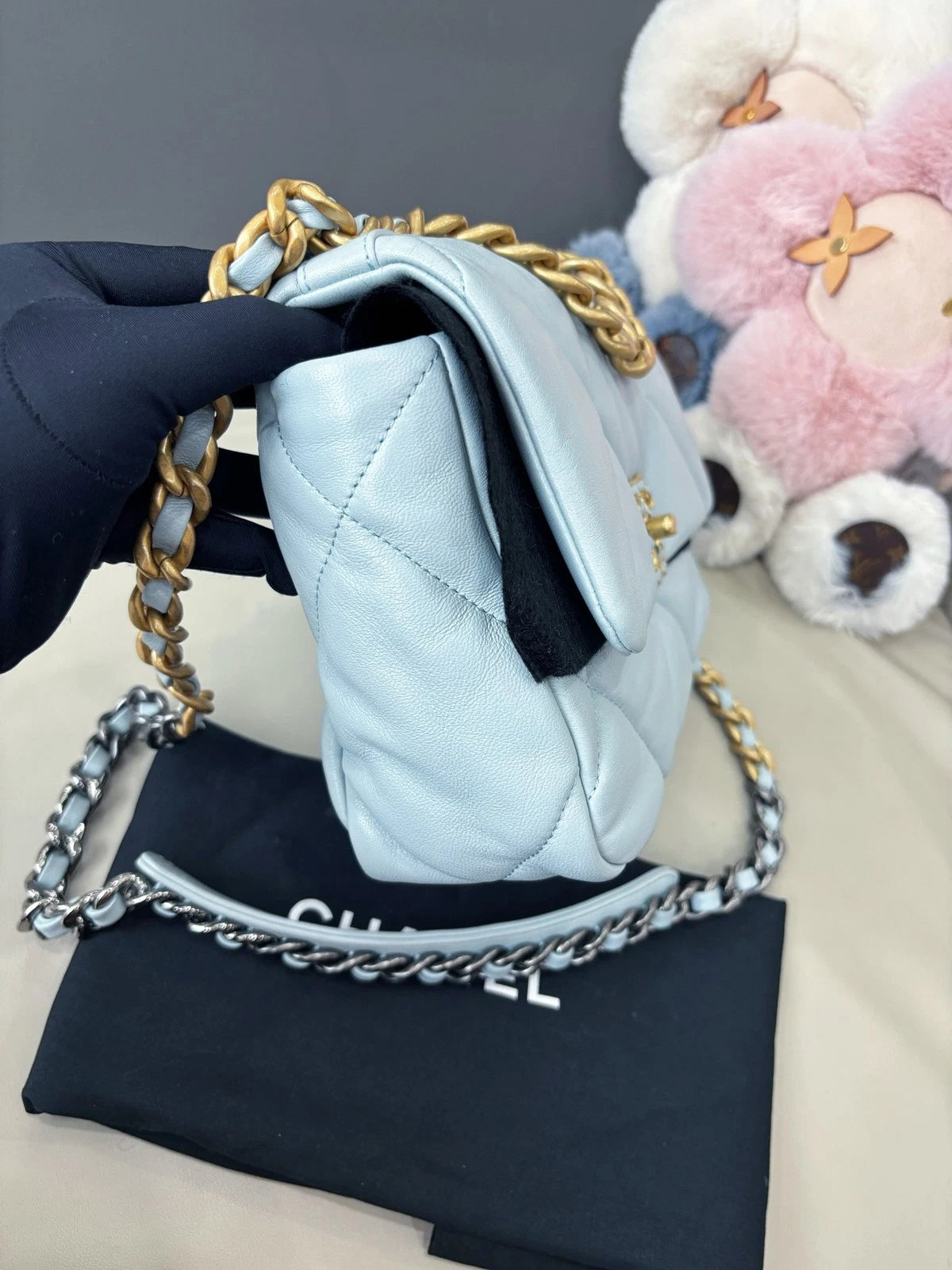 Chanel 19 Small Flap Bag Crossbody Handbag Light Blue Women Classic
