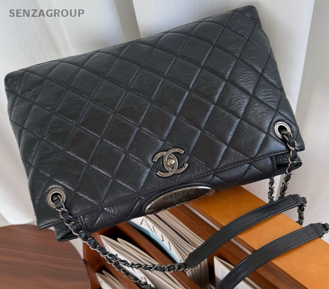 Chanel Mumbai Tote Shoulder Bag Black Silver Women