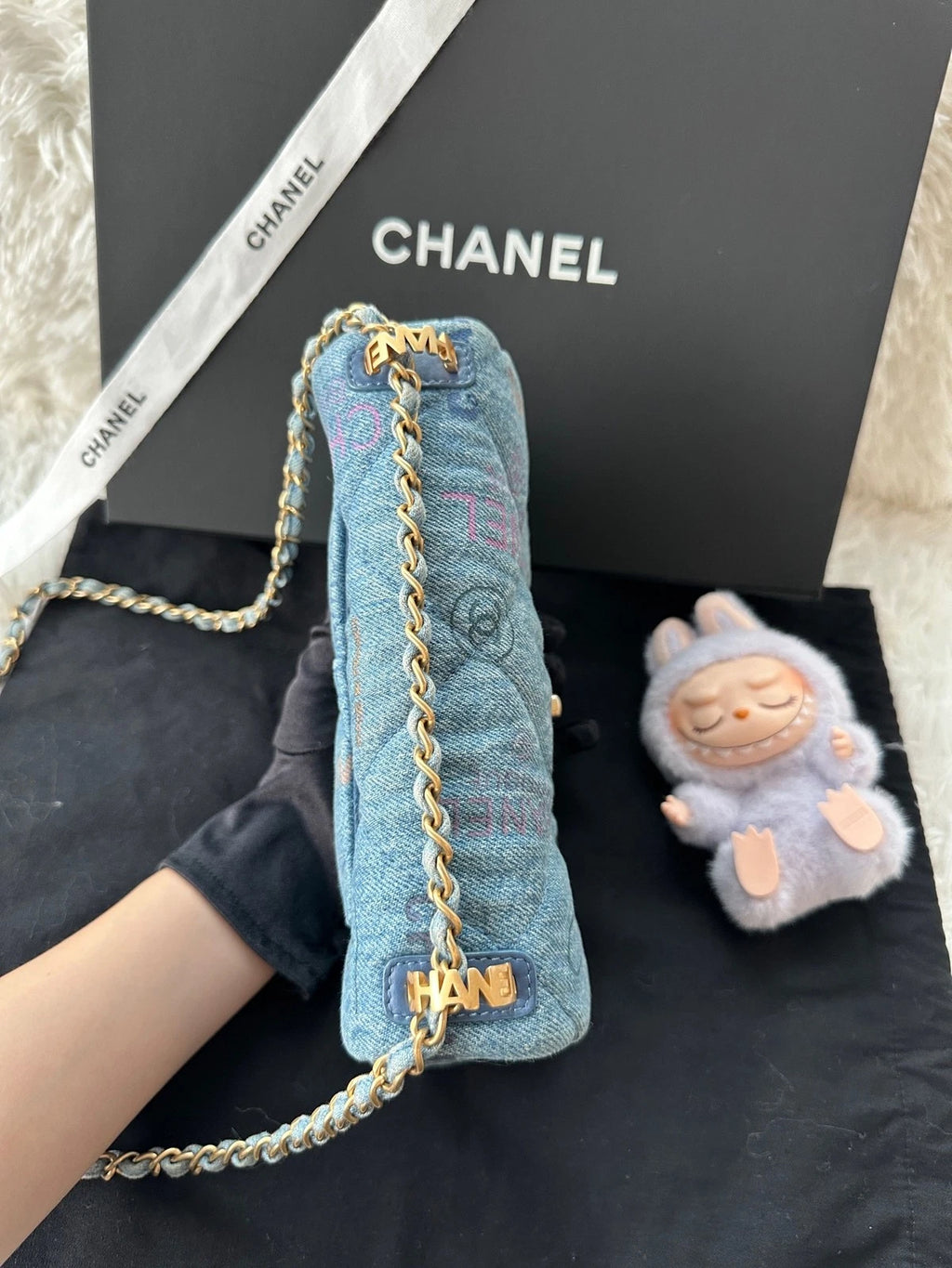 CHANEL CF Mini Graffiti Denim Crossbody Bag For Women