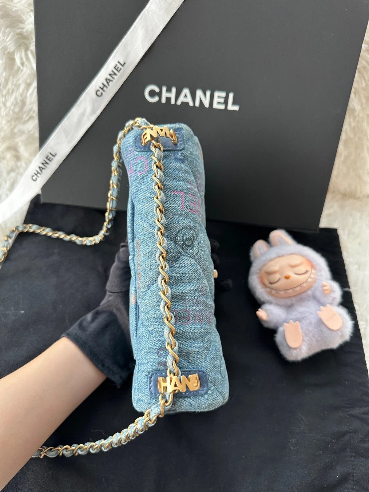 CHANEL CF Mini Graffiti Denim Crossbody Bag For Women