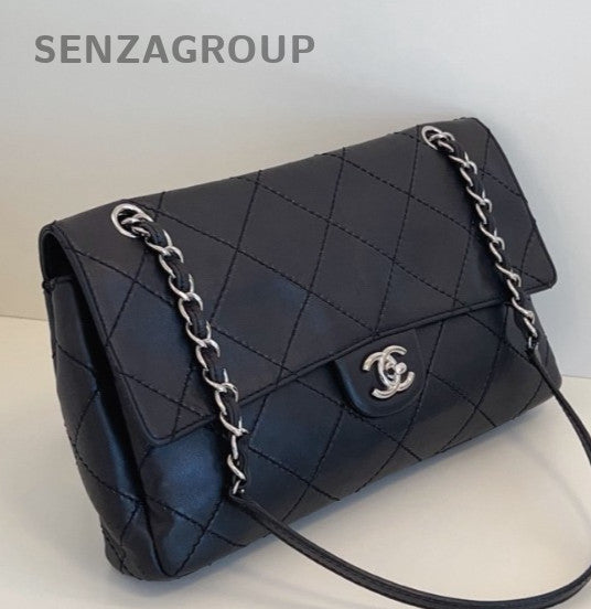 Chanel Classic Flap Chain Shoulder Bag Black Silver Women Fashion