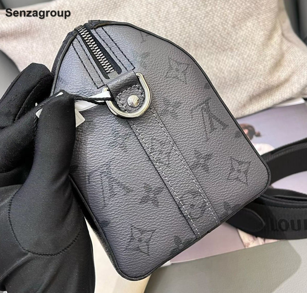 Louis Vuitton Keepall27 Monogram Shoulder Crossbody Black Silver Unisex Adults