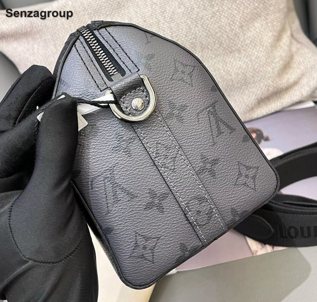 Louis Vuitton Keepall27 Monogram Shoulder Crossbody Black Silver Unisex Adults