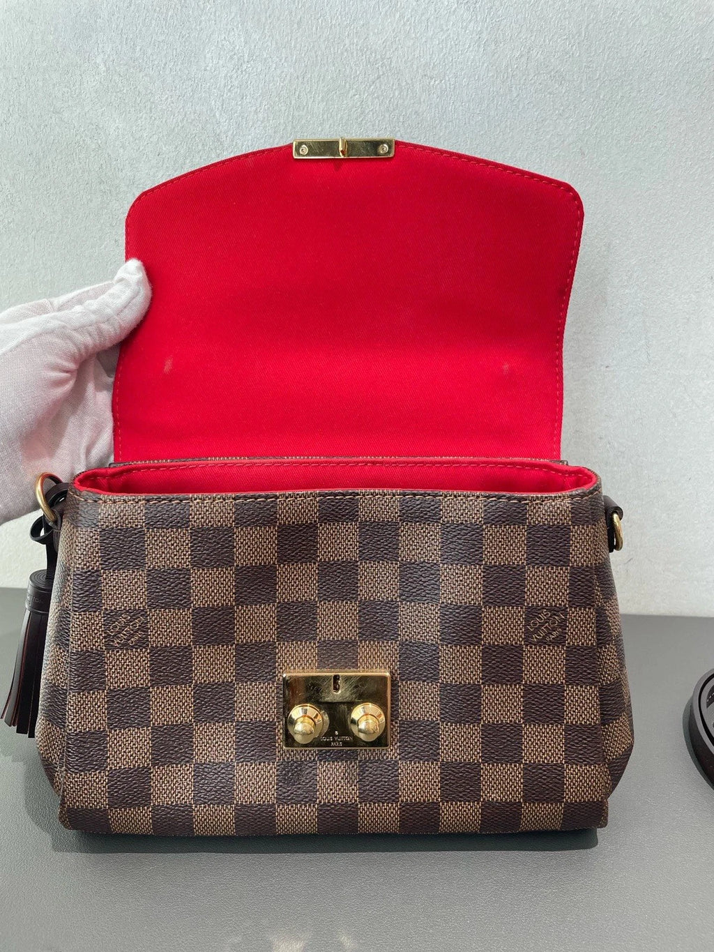 Louis Vuitton Croisette Damier Brown Gold Crossbody Top Handle Excellent