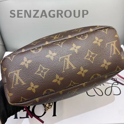 Louis Vuitton Monogram Bucket Bag Brown Red Gold Buckle Women Fashion