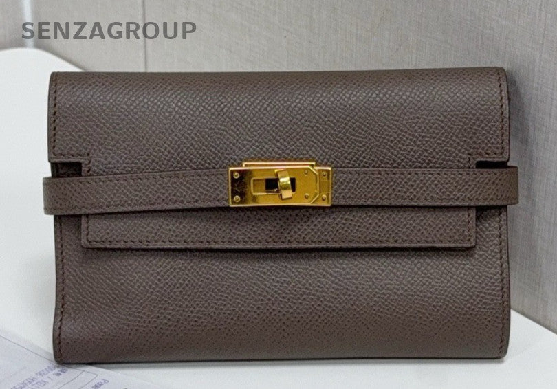Hermes Kelly Medium Wallet Gray Gold Used Women Classic Designer