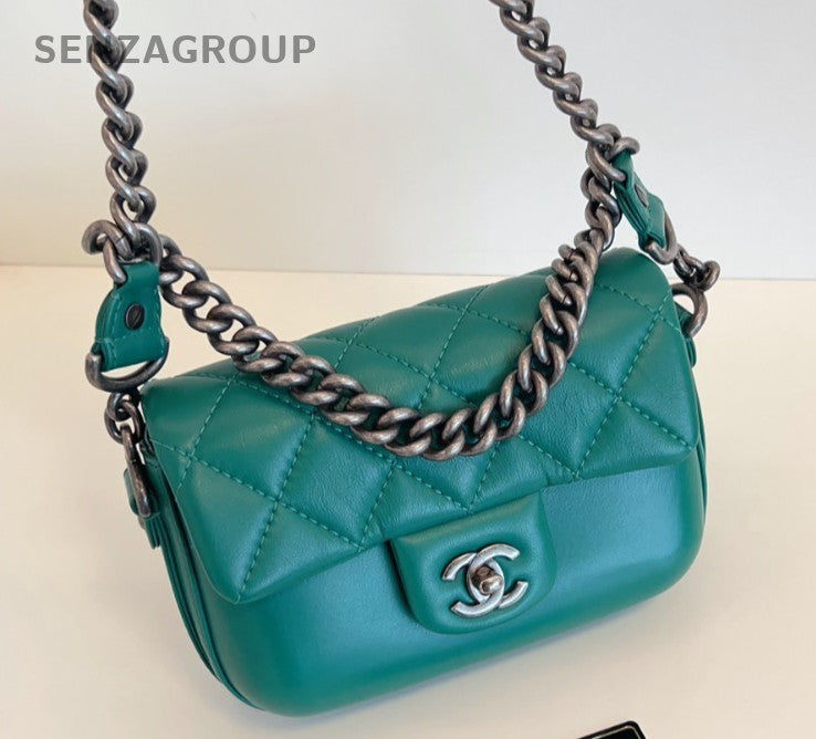 CHANEL Classic Flap mini Calfskin 2way Chain Shoulder bag Green bamboo Women