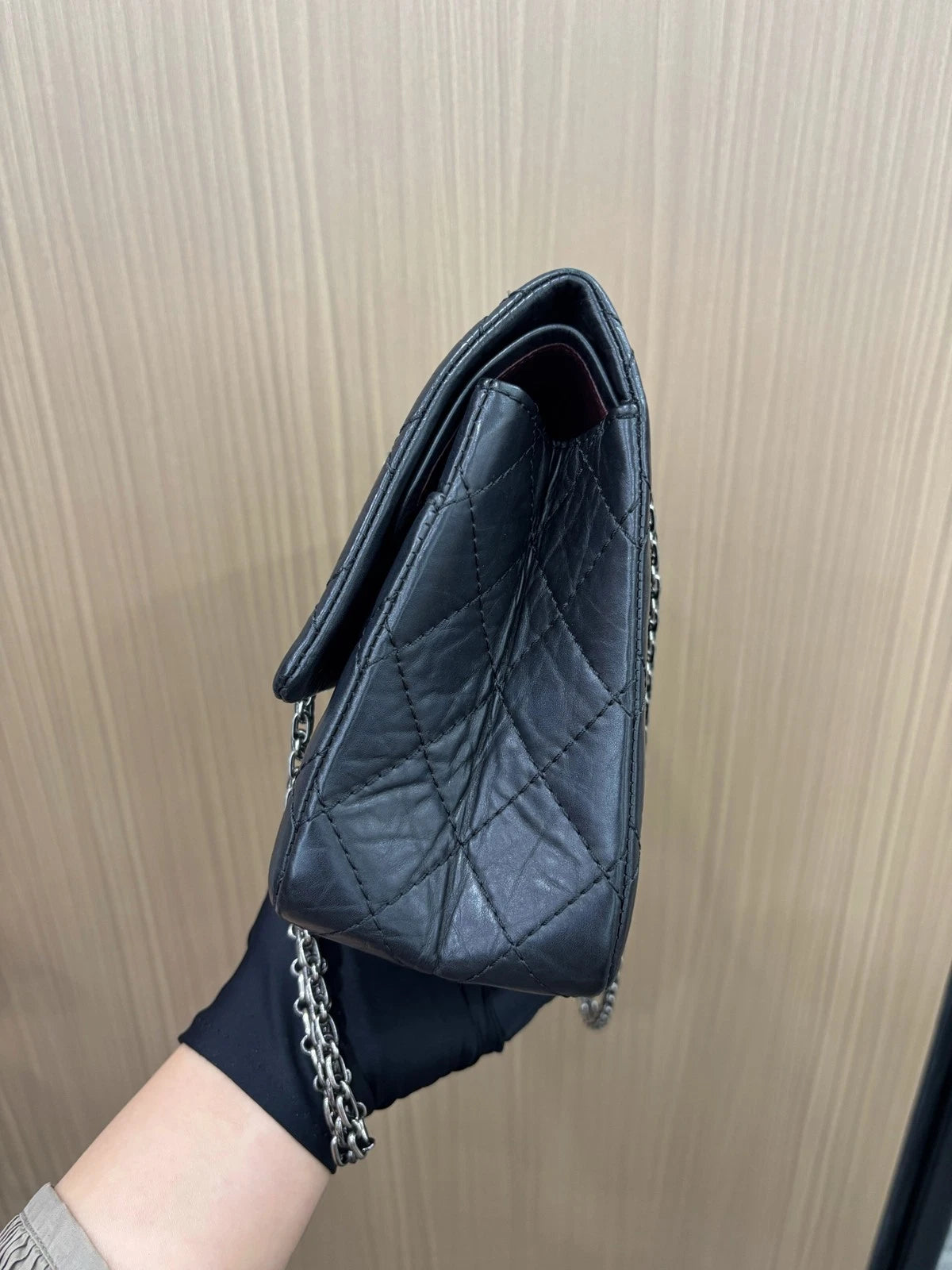 Chanel 2.55 MM Chain Shoulder Bag Crossbody Black Silver Women Classic