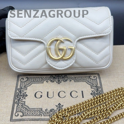 Gucci Marmont Mini Chain Shoulder Bag in White Gold - Classic Women's